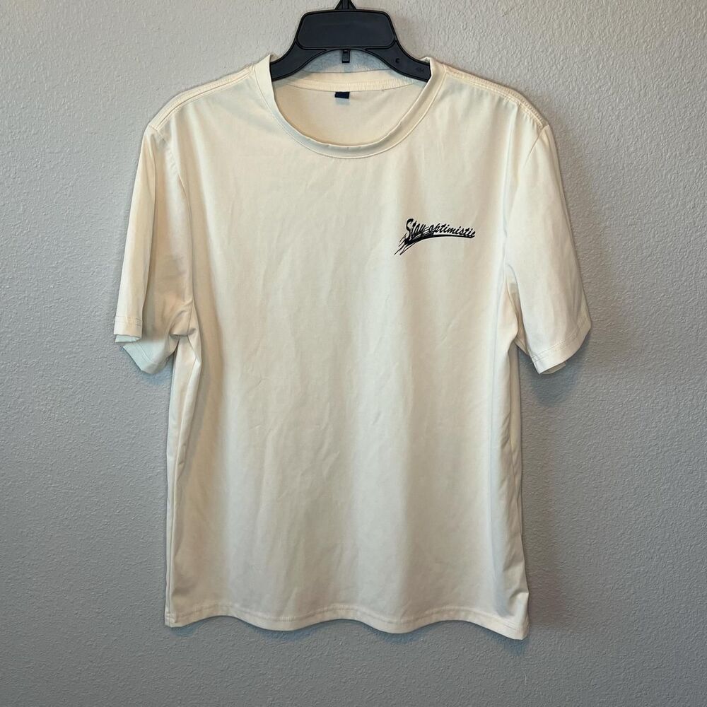 Shein Stay Optimistic Graphic TShirt Ivory/Black Size Large